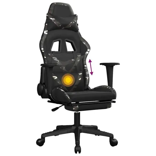 Masažna Gaming stolica s osloncem crno-maskirna od umjetne kože - Crna i maskirna Sa naslonom za noge Cijena