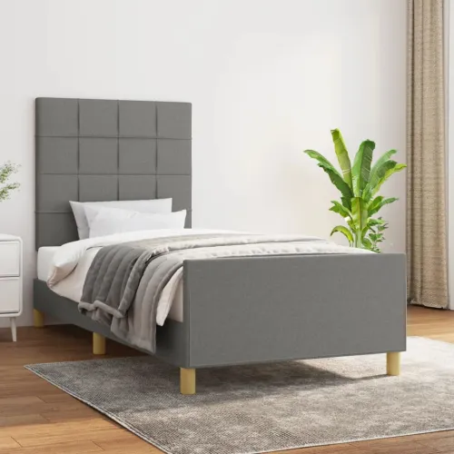 Okvir za krevet bez madraca tamnosivi 80x200 cm od tkanine - Tamno siva 80 x 200 cm Blok s kvadratima Cijena