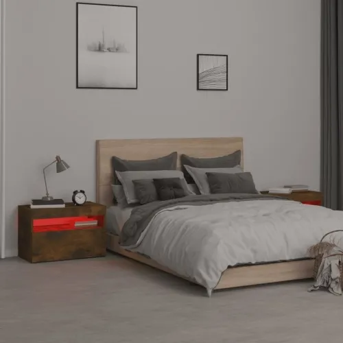 Noćni ormarići 2 kom s LED svjetlima dimljeni hrast 60x35x40 cm - Dimljeni hrast 2 Cijena