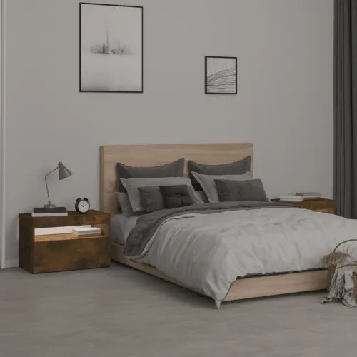 Noćni ormarići 2 kom s LED svjetlima dimljeni hrast 60x35x40 cm - Dimljeni hrast 2 Cijena