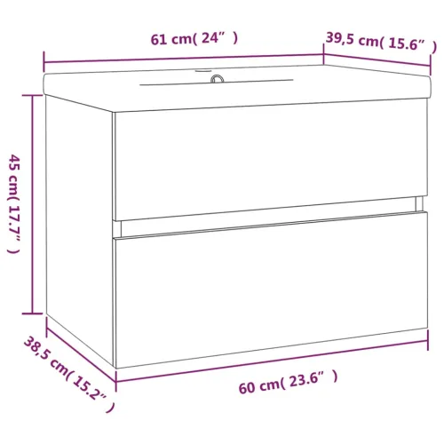 Ormarić s ugrađenim Lavabo - Umivaonikom boja dimljenog hrasta drveni - Dimljeni hrast 60 x 38.5 x 45 cm bez slavine i odvoda Cijena