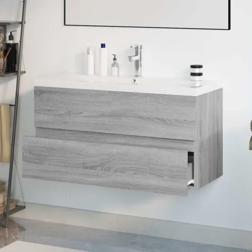 Ormarić s ugrađenim Lavabo - Umivaonikom boja sivog hrasta sonome drveni - Sivi hrast sonoma 90 x 38.5 x 45 cm sa slavinom i odv Cijena