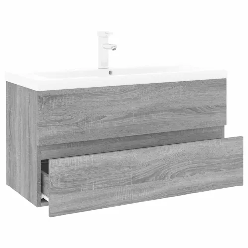 Ormarić s ugrađenim Lavabo - Umivaonikom boja sivog hrasta sonome drveni - Sivi hrast sonoma 90 x 38.5 x 45 cm sa slavinom i odv Cijena