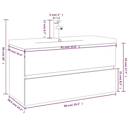 Ormarić s ugrađenim Lavabo - Umivaonikom boja sivog hrasta sonome drveni - Sivi hrast sonoma 90 x 38.5 x 45 cm sa slavinom i odv Cijena