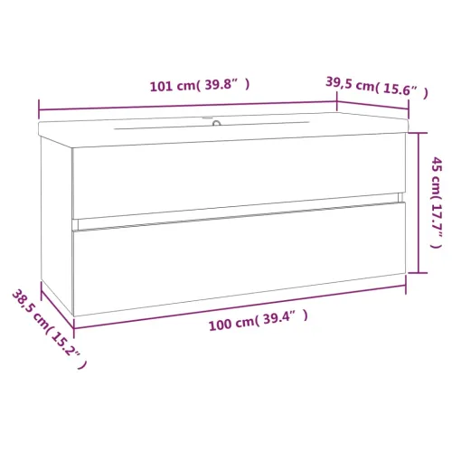 Ormarić s ugrađenim Lavabo - Umivaonikom boja dimljenog hrasta drveni - Dimljeni hrast 100 x 38.5 x 45 cm bez slavine i odvoda Cijena