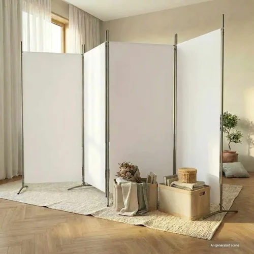 Paravan - Sobna pregrada s 4 panela bijela 346 x 180 cm od tkanine - Bijela 346 x 180 cm 1 1 Cijena