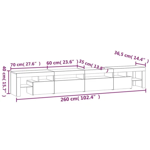 TV ormarić s LED svjetlima boja hrasta sonome 260x36,5x40 cm - sonoma hrast 3 260 cm Sonoma hrast Cijena