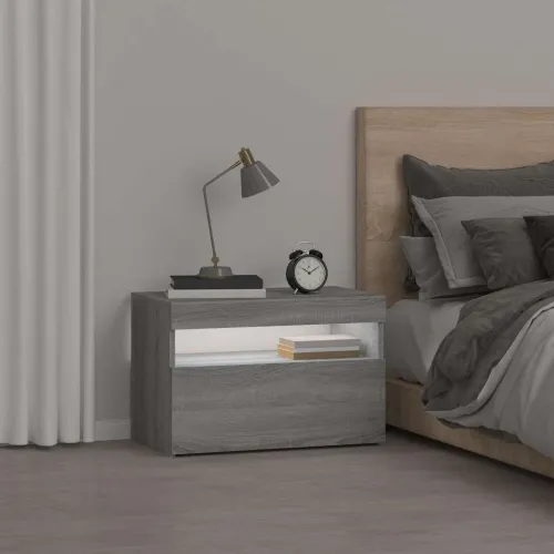 Noćni ormarić s LED svjetlima boja hrasta sonome 60x35x40 cm - Sivi hrast sonoma 1 Cijena