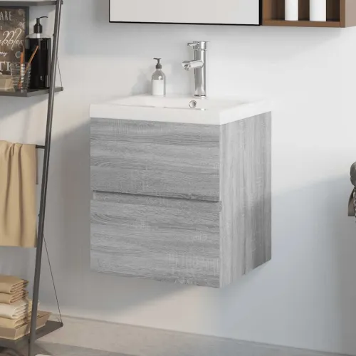 Ormarić s ugrađenim Lavabo - Umivaonikom boja sivog hrasta sonome drveni - Sivi hrast sonoma 41 x 38.5 x 45 cm sa slavinom i odv Cijena