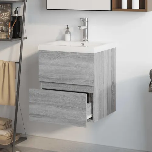Ormarić s ugrađenim Lavabo - Umivaonikom boja sivog hrasta sonome drveni - Sivi hrast sonoma 41 x 38.5 x 45 cm sa slavinom i odv Cijena