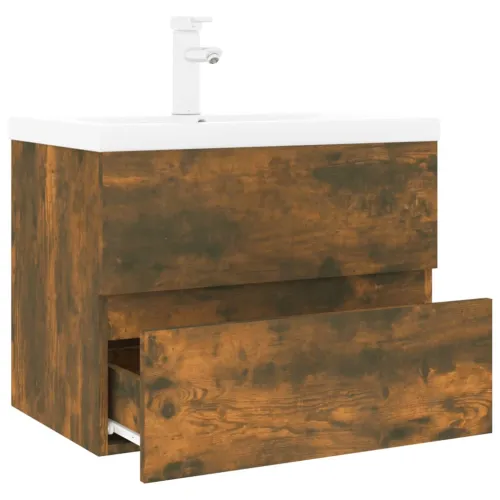 Ormarić s ugrađenim Lavabo - Umivaonikom boja dimljenog hrasta drveni - Dimljeni hrast 60 x 38.5 x 45 cm sa slavinom i odvodom Cijena