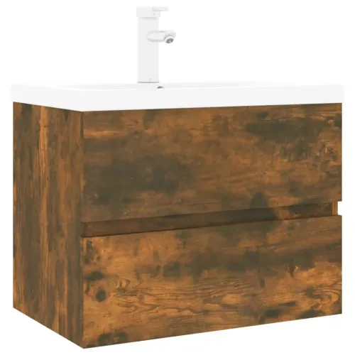 Ormarić s ugrađenim Lavabo - Umivaonikom boja dimljenog hrasta drveni - Dimljeni hrast 60 x 38.5 x 45 cm sa slavinom i odvodom Cijena