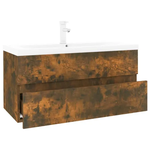 Ormarić s ugrađenim Lavabo - Umivaonikom boja dimljenog hrasta drveni - Dimljeni hrast 90 x 38.5 x 45 cm 1 bez slavine i odvoda Cijena