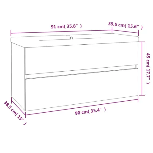 Ormarić s ugrađenim Lavabo - Umivaonikom boja sivog hrasta sonome drveni - Sivi hrast sonoma 90 x 38.5 x 45 cm bez slavine i odv Cijena