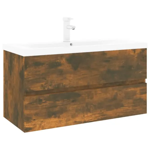 Ormarić s ugrađenim Lavabo - Umivaonikom boja dimljenog hrasta drveni - Dimljeni hrast 90 x 38.5 x 45 cm 1 sa slavinom i odvodom Cijena