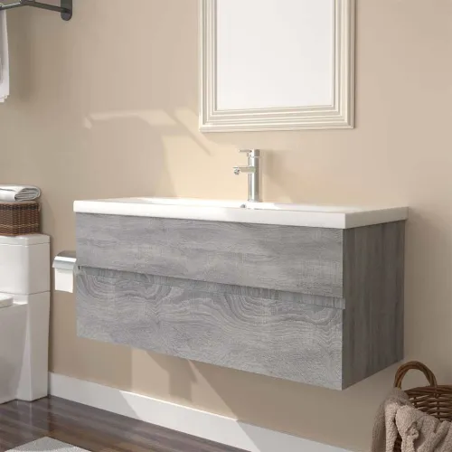 Ormarić s ugrađenim Lavabo - Umivaonikom boja sivog hrasta sonome drveni - Sivi hrast sonoma 100 x 38.5 x 45 cm bez slavine i od Cijena