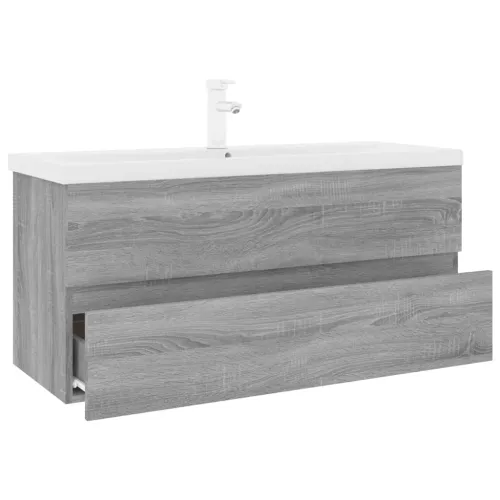 Ormarić s ugrađenim Lavabo - Umivaonikom boja sivog hrasta sonome drveni - Sivi hrast sonoma 100 x 38.5 x 45 cm sa slavinom i od Cijena