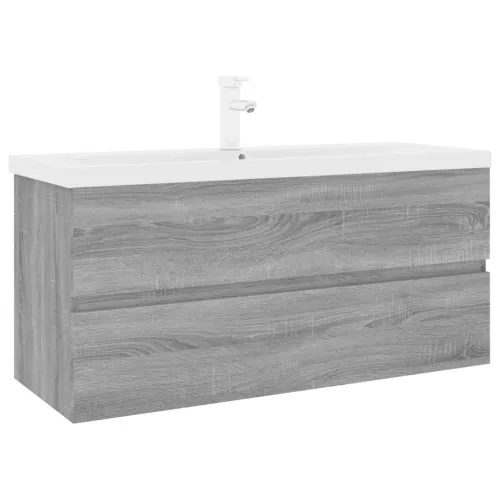 Ormarić s ugrađenim Lavabo - Umivaonikom boja sivog hrasta sonome drveni - Sivi hrast sonoma 100 x 38.5 x 45 cm sa slavinom i od Cijena