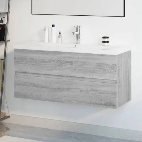 Ormarić s ugrađenim Lavabo - Umivaonikom boja sivog hrasta sonome drveni - Sivi hrast sonoma 100 x 38.5 x 45 cm sa slavinom i od Cijena
