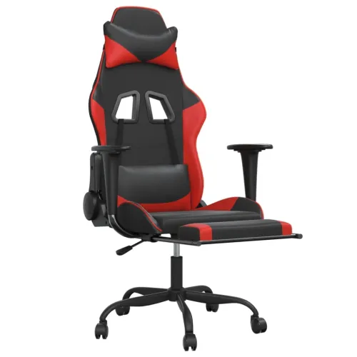 Gaming stolica od umjetne kože s osloncem za noge Crna i crvena - Crna i crvena Sa naslonom za noge Cijena