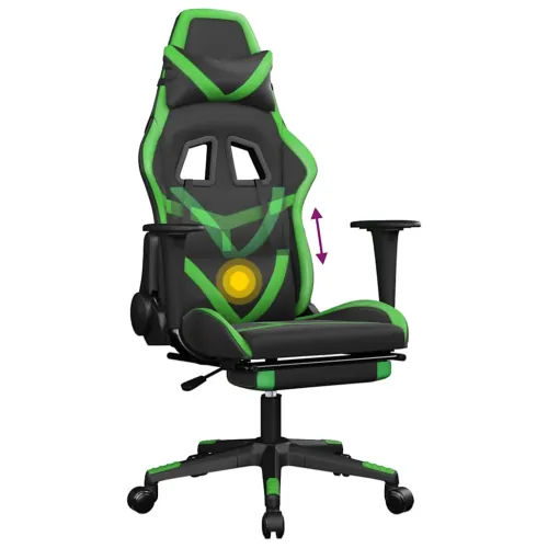 Masažna Gaming stolica s tabureom crno-zelena od umjetne kože - Crna i zelena Sa naslonom za noge Cijena