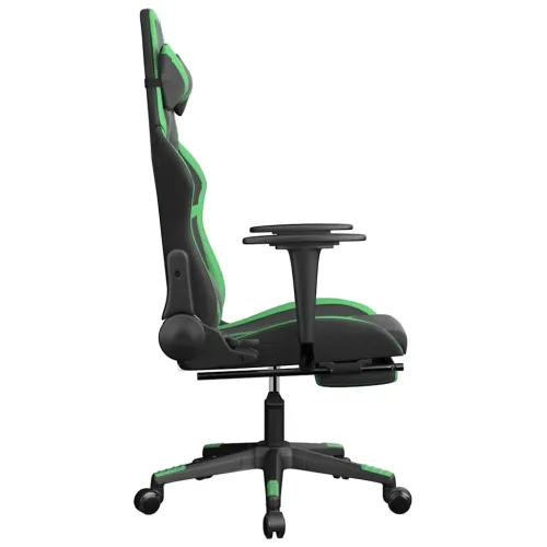 Masažna Gaming stolica s tabureom crno-zelena od umjetne kože - Crna i zelena Sa naslonom za noge Cijena
