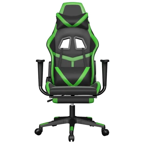Masažna Gaming stolica s tabureom crno-zelena od umjetne kože - Crna i zelena Sa naslonom za noge Cijena