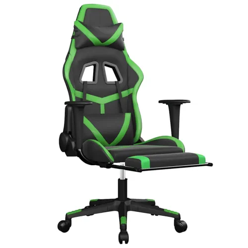 Masažna Gaming stolica s tabureom crno-zelena od umjetne kože - Crna i zelena Sa naslonom za noge Cijena