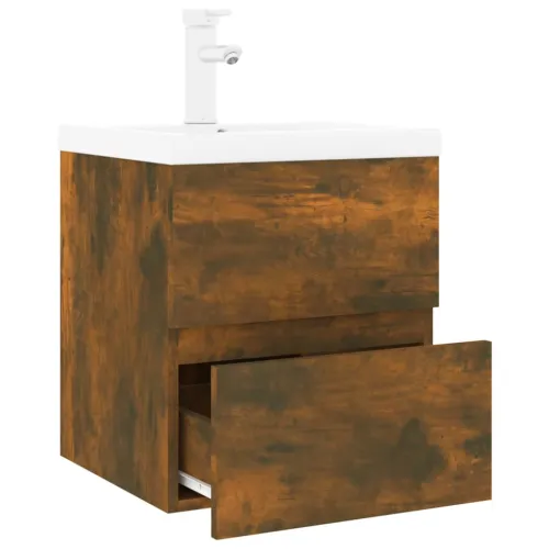 Ormarić s ugrađenim Lavabo - Umivaonikom boja dimljenog hrasta drveni - Dimljeni hrast 41 x 38.5 x 45 cm sa slavinom i odvodom Cijena