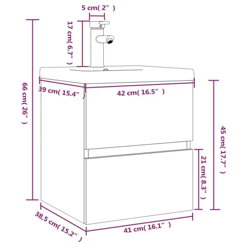 Ormarić s ugrađenim Lavabo - Umivaonikom boja dimljenog hrasta drveni - Dimljeni hrast 41 x 38.5 x 45 cm sa slavinom i odvodom Cijena