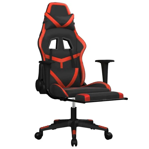 Masažna Gaming stolica s osloncem crno-crvena od umjetne kože - Crna i crvena Sa naslonom za noge Cijena