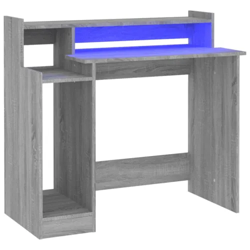 Radni stol s LED svjetlima siva boja hrasta 97x45x90 cm drveni - Sivi hrast sonoma Cijena