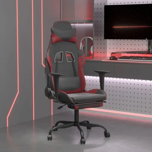 Gaming stolica od umjetne kože s osloncem crna i boja vina - Crna i crvena boja vina Sa naslonom za noge Cijena