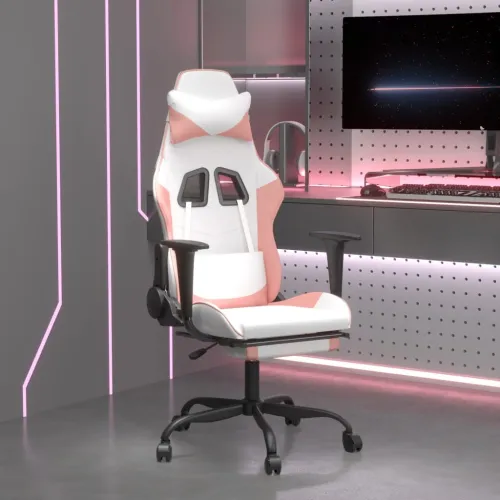 Gaming stolica s osloncem za noge bijelo-ružičasta umjetna koža - Bijela i ružičasta Sa naslonom za noge Cijena