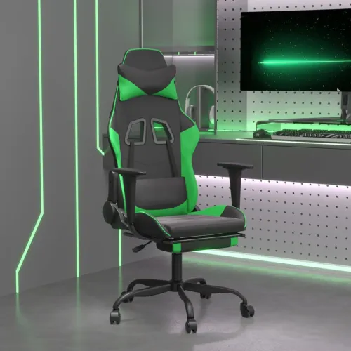 Gaming stolica od umjetne kože s osloncem za noge Crna i zelena - Crna i zelena Sa naslonom za noge Cijena
