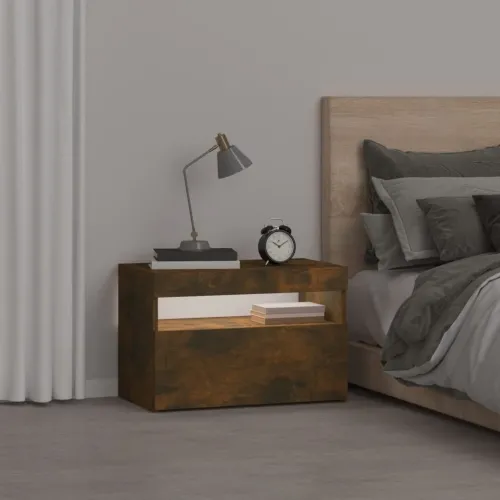 Noćni ormarić s LED svjetlima boja dimljenog hrasta 60x35x40 cm - Dimljeni hrast 1 Cijena