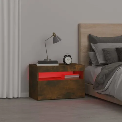 Noćni ormarić s LED svjetlima boja dimljenog hrasta 60x35x40 cm - Dimljeni hrast 1 Cijena