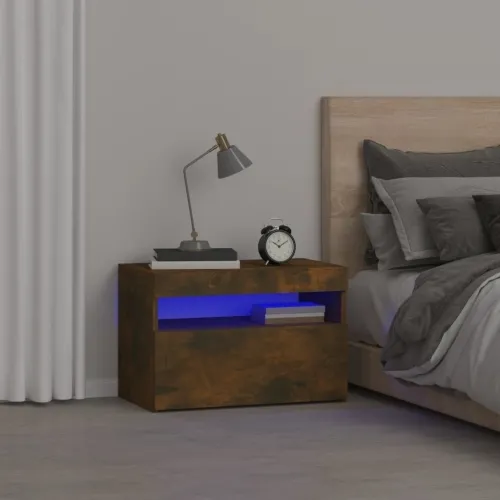 Noćni ormarić s LED svjetlima boja dimljenog hrasta 60x35x40 cm - Dimljeni hrast 1 Cijena