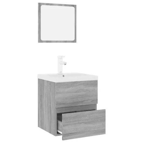 Set kupaonskog namještaja boja hrasta sonome konstruirano drvo - Sivi hrast sonoma 41 x 38.5 x 45 cm sa slavinom Cijena