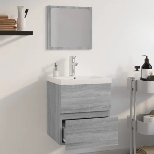 Set kupaonskog namještaja boja hrasta sonome konstruirano drvo - Sivi hrast sonoma 41 x 38.5 x 45 cm sa slavinom Cijena