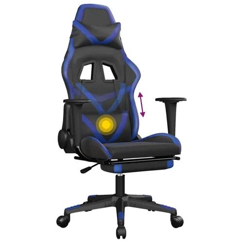 Masažna Gaming stolica s osloncem crno-plava od umjetne kože - Crna i plava Sa naslonom za noge Cijena