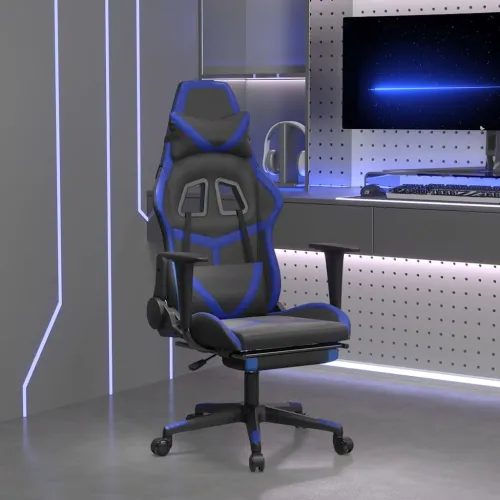 Masažna Gaming stolica s osloncem crno-plava od umjetne kože - Crna i plava Sa naslonom za noge Cijena