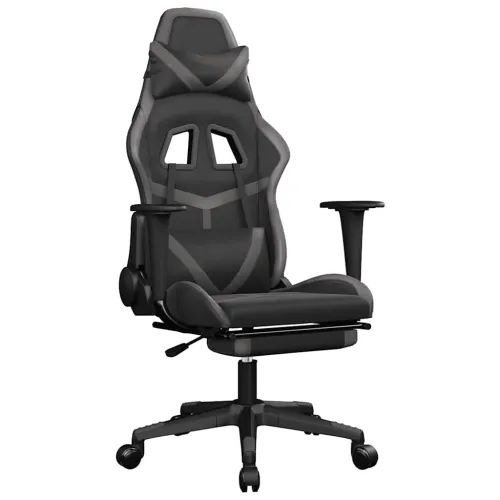 Masažna Gaming stolica i oslonac za noge crno-siva umjetna koža - Crna i siva Sa naslonom za noge Cijena