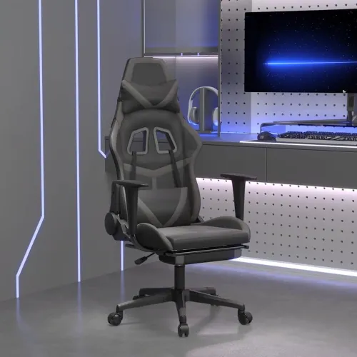 Masažna Gaming stolica i oslonac za noge crno-siva umjetna koža - Crna i siva Sa naslonom za noge Cijena