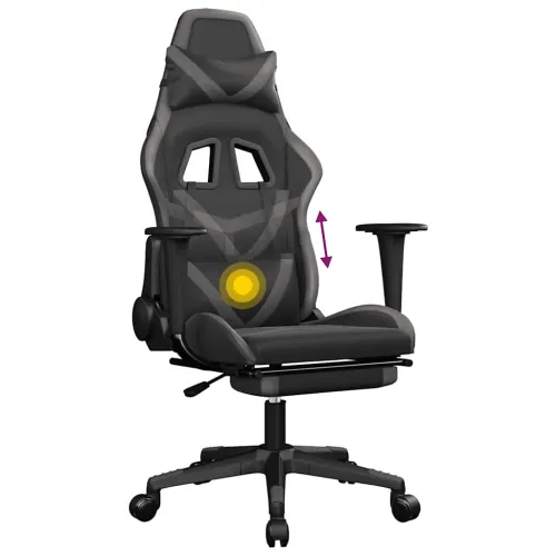 Masažna Gaming stolica i oslonac za noge crno-siva umjetna koža - Crna i siva Sa naslonom za noge Cijena