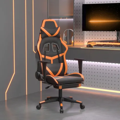 Masažna Gaming stolica s osloncem crno-narančasta umjetna koža - Crna i narančasta Sa naslonom za noge Cijena