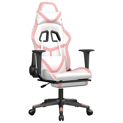 Masažna Gaming stolica s osloncem bijelo-ružičasta umjetna koža - Bijela i ružičasta Sa naslonom za noge Cijena
