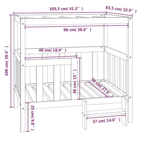 Krevet za pse sivi 105,5 x 83,5 x 100 cm od masivne borovine - Siva 105.5 x 83.5 x 100 cm Cijena