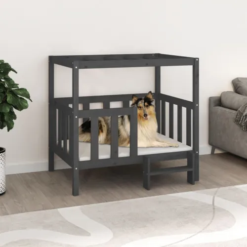 Krevet za pse sivi 105,5 x 83,5 x 100 cm od masivne borovine - Siva 105.5 x 83.5 x 100 cm Cijena