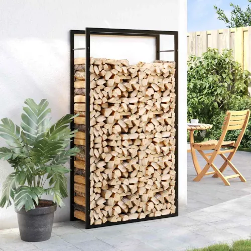 Stalak za drva za ogrjev mat crni 80x28x154 cm čelik - Crna 80 x 28 x 154 cm Cijena